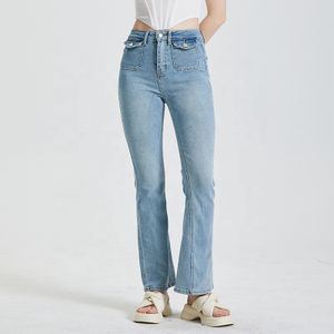 Factory Price Fashionable Wholesale Custom Straight High Waist High Rise Women Denim Jeans Latest Design Ladies Pants