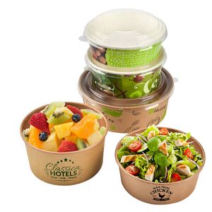 Best Price Take Away Kraft Paper Salad Bowl with Pp Lid Custom Logo Printing Packing Food Single Wall Salad bowl