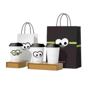 Custom Takeaway Restaurant Coffee Packaging Biodegradable Tote Paper Cup Holder Food Grade Sealing Bags