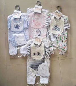 Custom High Quality Spring Cute 100% Cotton Knitted Printed 4 Pieces Baby Clothes Set