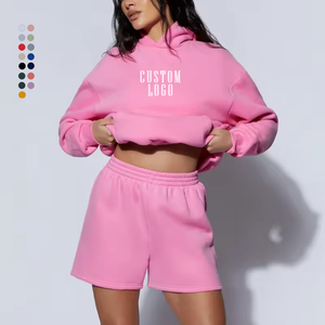 Manufacturer Custom Spring Autumn Hoodie Shorts Set Fashion Sports wear Long-Sleeved Women Two-Piece Fleece Sweatshirt Set