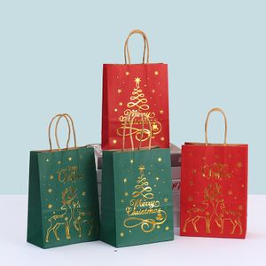 Christmas Themed Candy Kraft Paper Bag Golden Deer Snow Handheld Bag Christmas Party Gift Kraft Paper Gift Bags