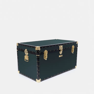 Classical wooden trunk organizer genuine leather travel case custom suitcase home storage box