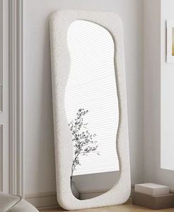 Factory direct BSCI cute 60x160cm beige teddy fleece fabric MDF wood wall floor home decoration mirror