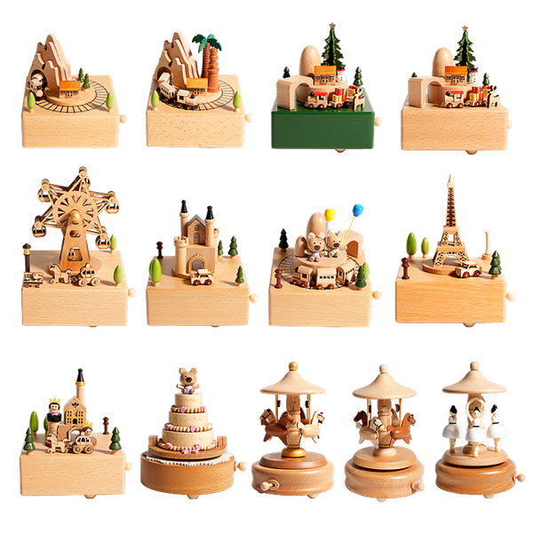 Creative Popular Fun Lovely Toy Movable Wooden Customized Carousel Music Box for Kids