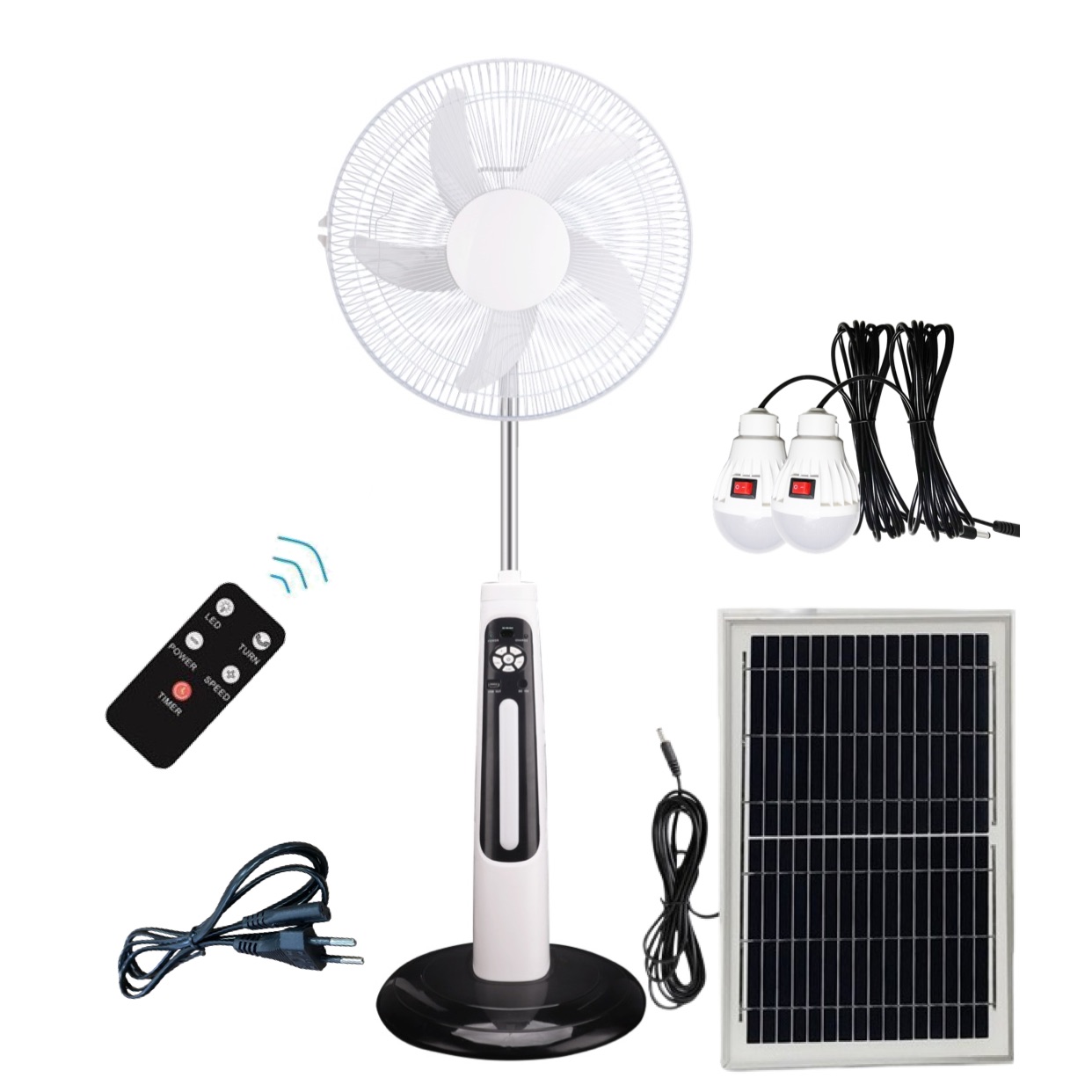35 Hours Running Standing Solar Charger Fan Stand Electric Battery Powered 16 Inch Sound Off Rechargeable DC AC With LED Light