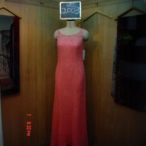 Hand Beaded Pink Evening Dress Chiffon Bridesmaid Dress Sleeveless Round Neck Floor Length Gown For Women