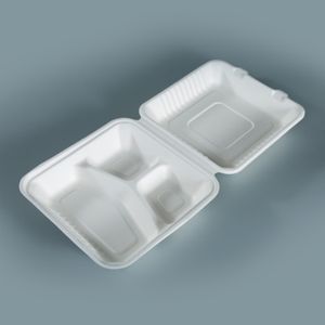 Kingwin Bagasse Burger Box/clamshell Sugarcane Bio And Eco Disposable 6 Inch 442x210x41mm Box Compartment Food Container