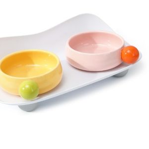 double ceramic pet bowls pink orange gray dog bowl