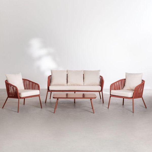 Luxury Hotel Outdoor Aluminum Rope Sofa Set Sectional Patio Rope Fabric Garden Sofa