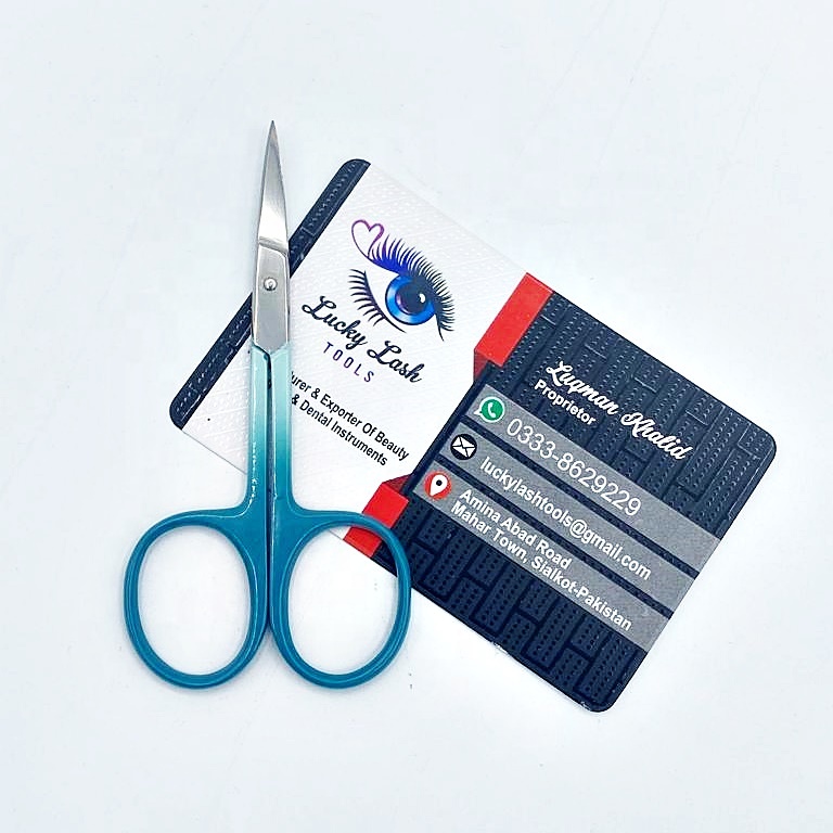 LUCKY LASH TOOLS Turquoise Blue 2 Tone Color Eyebrow Scissor |Solid Stainless Steel Eyebrow Trimming Makeup Scissors Customized Label Scissor