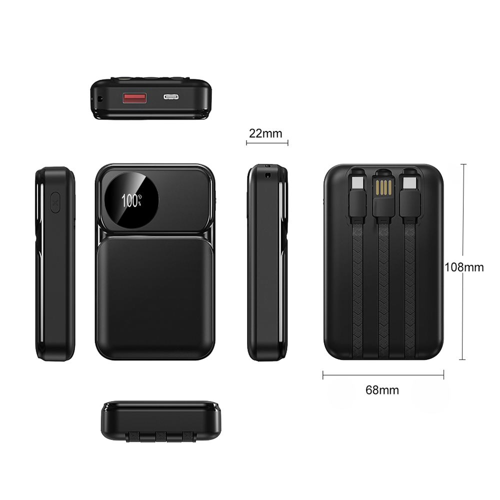 OEM Custom Power Bank 20000mAh With Cable Portable Powerbank 10000mAh Display New Design USB Battery Mobile Phone Charger Gift