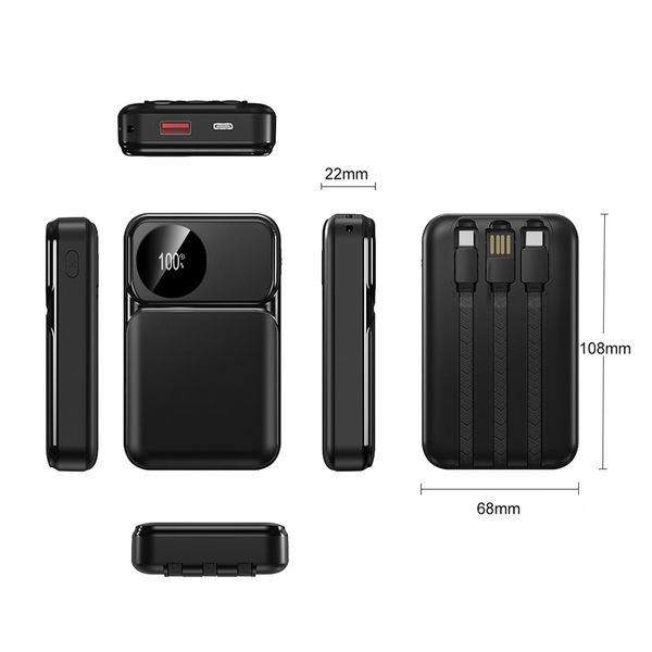 OEM Custom Power Bank 20000mAh With Cable Portable Powerbank 10000mAh Display New Design USB Battery Mobile Phone Charger Gift