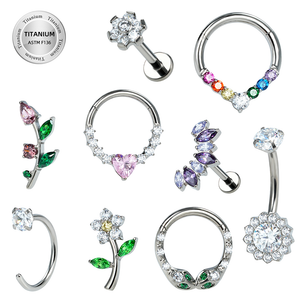 New Flat Back Threadless CZ F136 Titanium Flower Labret Stud Cartilage Septum Piercing Earring Nose Ring Belly Piercing Jewelry