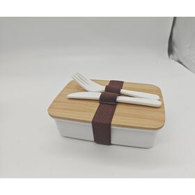 Straw bamboo fiber plastic lunch box with elastic band