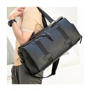 PU Handbag Large Capacity Men Carry On Luggage Duffle Bags Soft Casual Black Big Weekend Tote Travel Bag