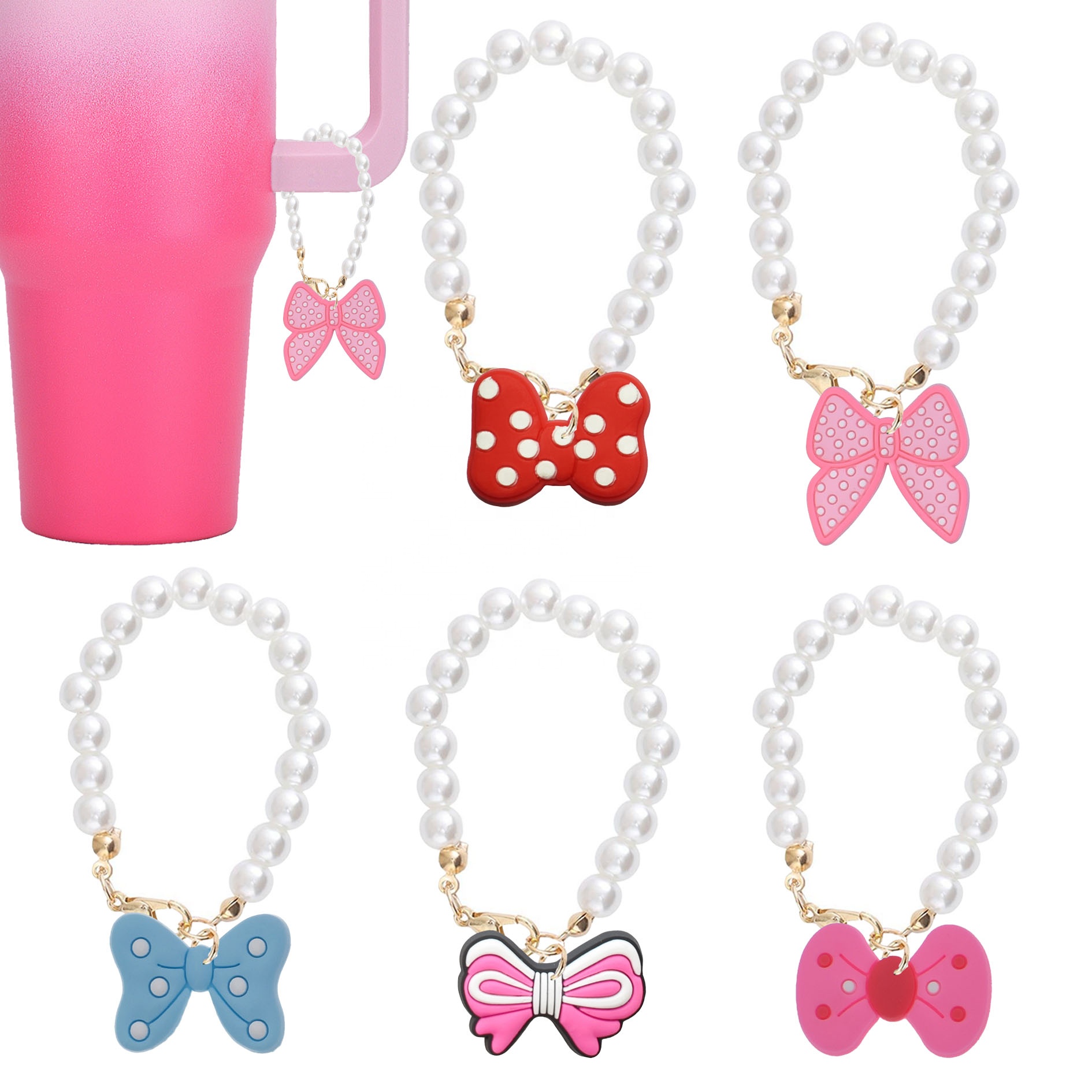 Personalized Stanley Bowknot Charm Chains Accessories for Tumbler Cartoon Charms for Cups Pendant Accessories
