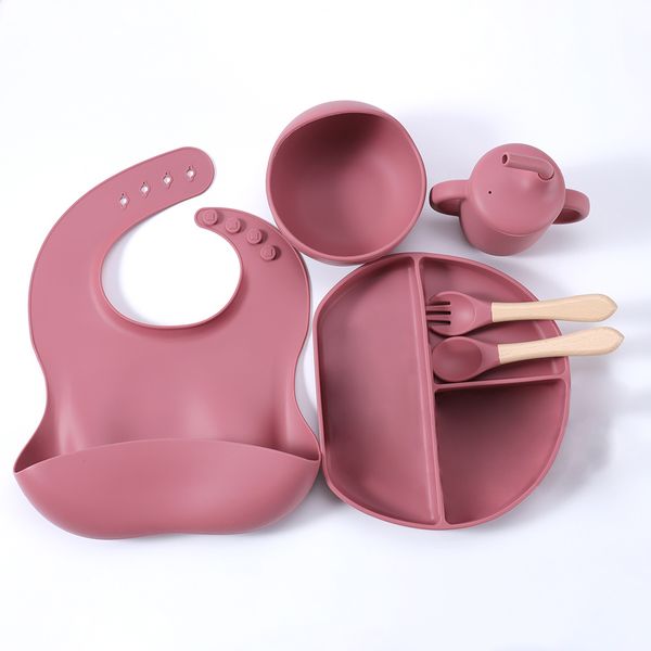 New Arrival Eco friendly Non toxic Strong Suction Bowl Spoon Bib Baby Silicone Bowl And Plate Baby Feeding Set
