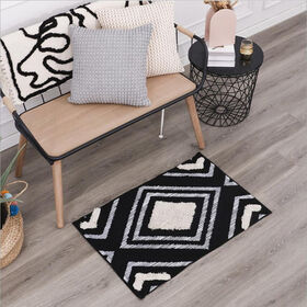 Wuxi Home Master Textiles Cotton Area Rug, Woven Fringe Throw Rugs/Carpet Print Tassel Chic Modern Geometric, black and white squares