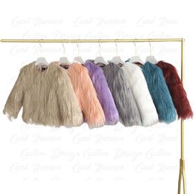 Wholesale Fashion Winter Thick Warm Long Sleeve Kids baby Colorful Macaron Fluffy Faux Fur Coat long Faux fur Jacket OEM