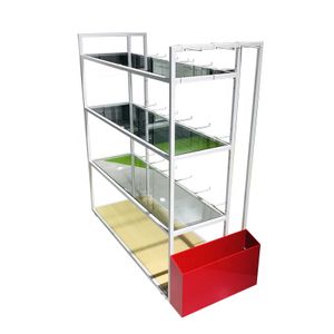 china manufacturer boutique white metal and glass clothing rack display stand with hooks for products