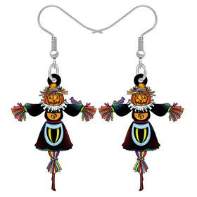 Wholesale Acrylic Christmas Lightweight Wood Santa Claus Snowflake Snowman Holloween Tree Bells Drop Dangle Earrings