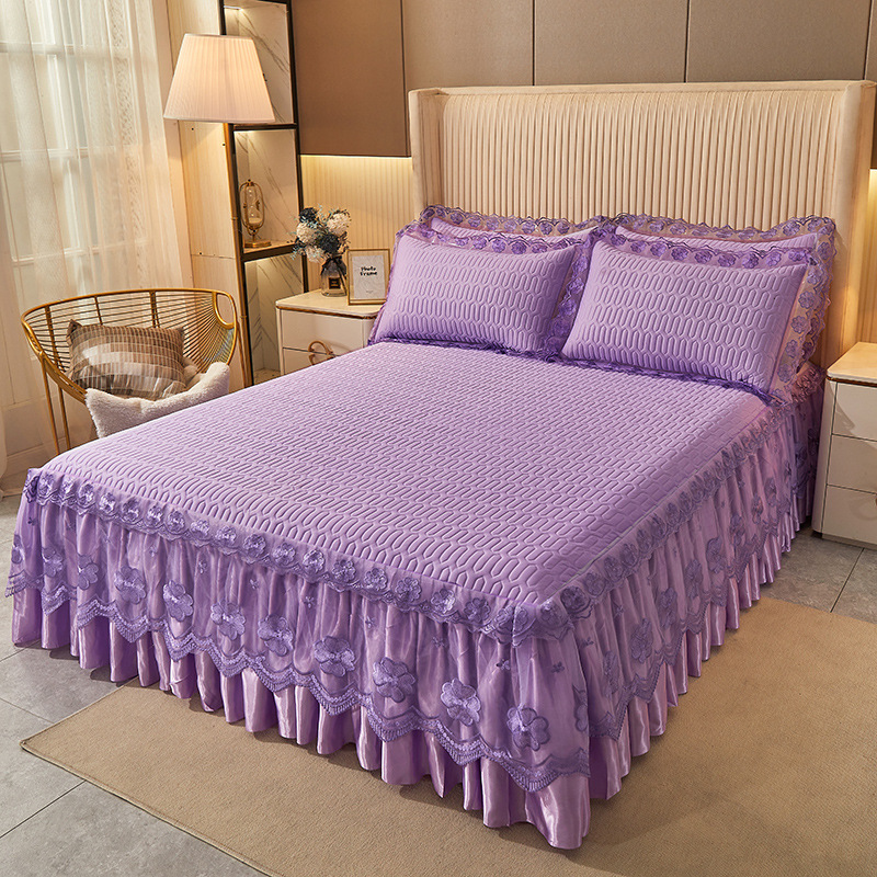 Henan Tongxinxu Textile Co., Ltd. Newest Style 100% Cotton Bedding Luxury Bed Cover Modern Plant Thick Fitted Skirt Sheets Bed Skirt With Lace