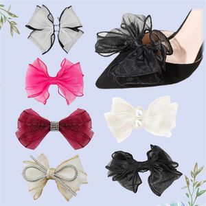 Women Tulle Bow Shoe Clips Fashion Custom Shoe Decoration Accessories Metal Shoe Buckle
