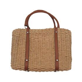 Wholesale Trendy Paper Straw Tote Bag Convenient Beach Bag Fashionable Weave Handbag with Zipper Closure and Strength Handles