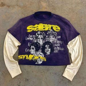 Factory Custom 100% Cotton screen printing Vintage Graphic Acid Washed Oversized Double Layer Long Sleeve Men's T Shirt