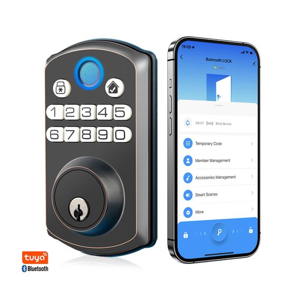 Deadbolt Digital Tuya Entry Tuya Password Smart Lock Tubular Automatic Zinc Alloy Finger Print Door Lock Intelligent Door Lock