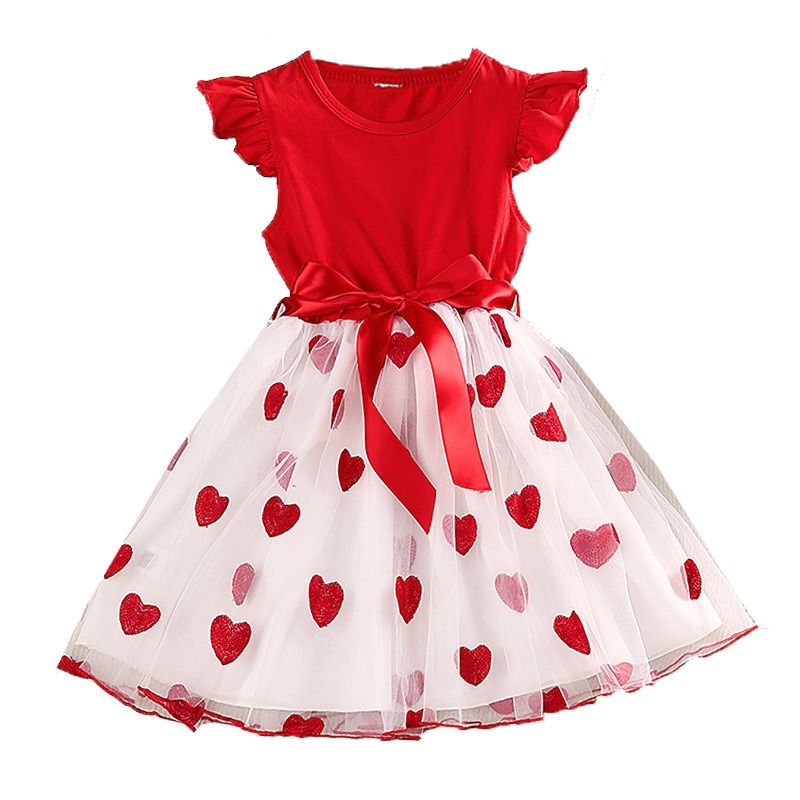 Xi 'an Bethany E-Commerce Co., Ltd. Girls Dress 2024 Summer New Children's Flying Sleeves Love Mesh Skirt Girls Fashionable Princess Dress Children's Clothing