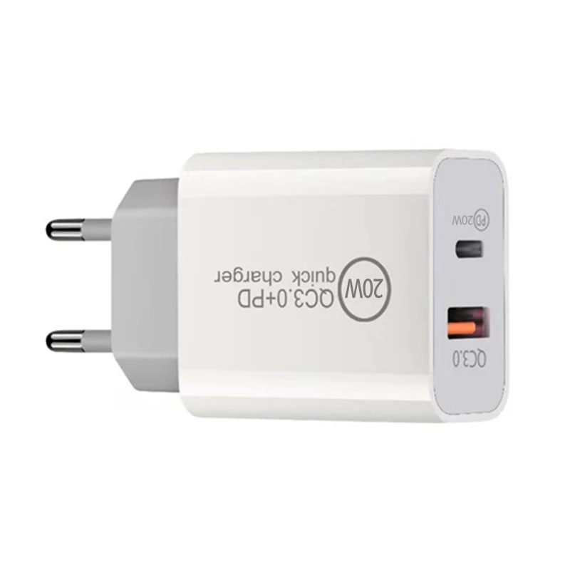 Hot QC3.0 USB C Charger 20W Dual Port Fast Charging Wall Charger USB C Power Adapter Charge Block Mobile Phone Fast Charging