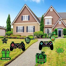 Nicro Custom Outdoor Happy Birthday Plastic Lawn Yard Sign With Stakes Game On Boys Birthday Party Decoration Green Video Game