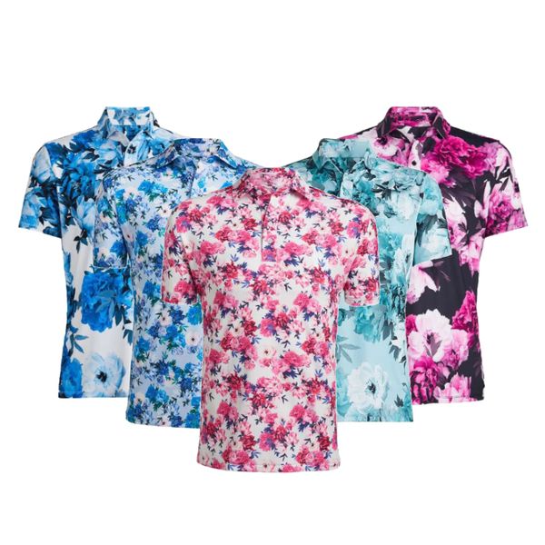 Men's Polo Shirt Comfortable Flowery Pattern Moisture Wicking Printed Short Sleeve Casual Top Summer Golf Polo Shirt