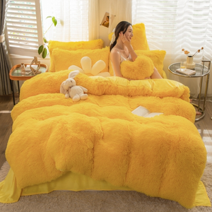Rainbow Color Bed Sets Fur Velvet Fluffy Plush Soft luxury Bedding Sheet Bed 4 Pieces Warm Sheet Set For Kids Girl Bed Cover