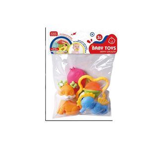 Chinese toys supplier boiled disinfection soft rattle toy non-toxic plastic baby teether rattle  4pcs