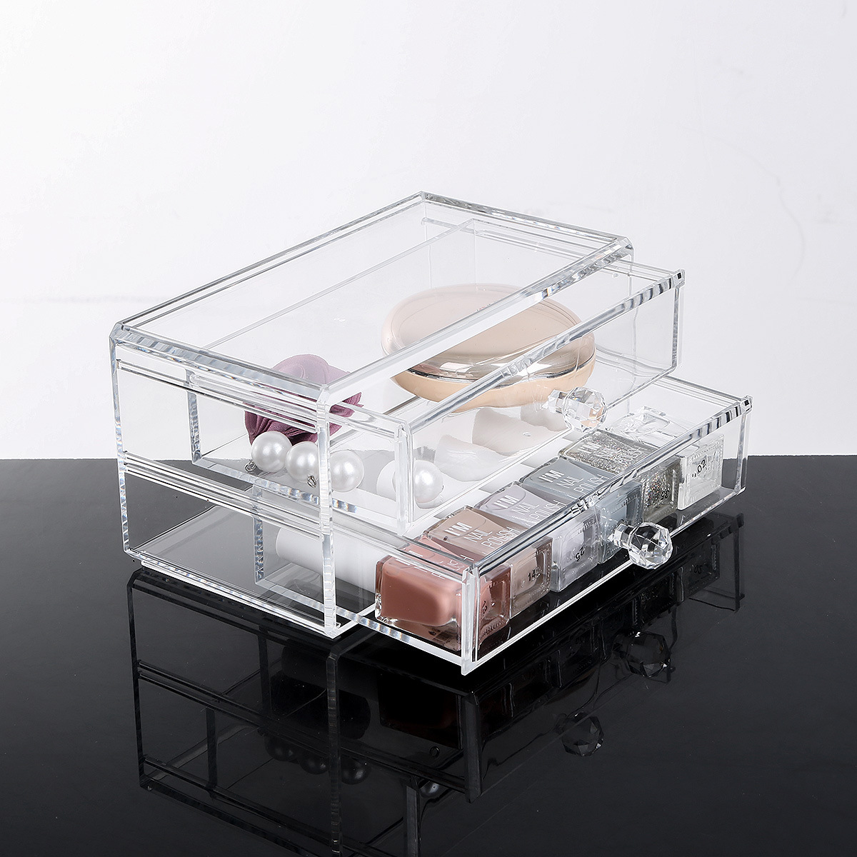 Suzhou Fangzhu Trade Co., Ltd. Wholesale High Quality Acrylic Makeup Home Organizers Storage Box Skincare Organizers With 2 Drawer For Bathroom