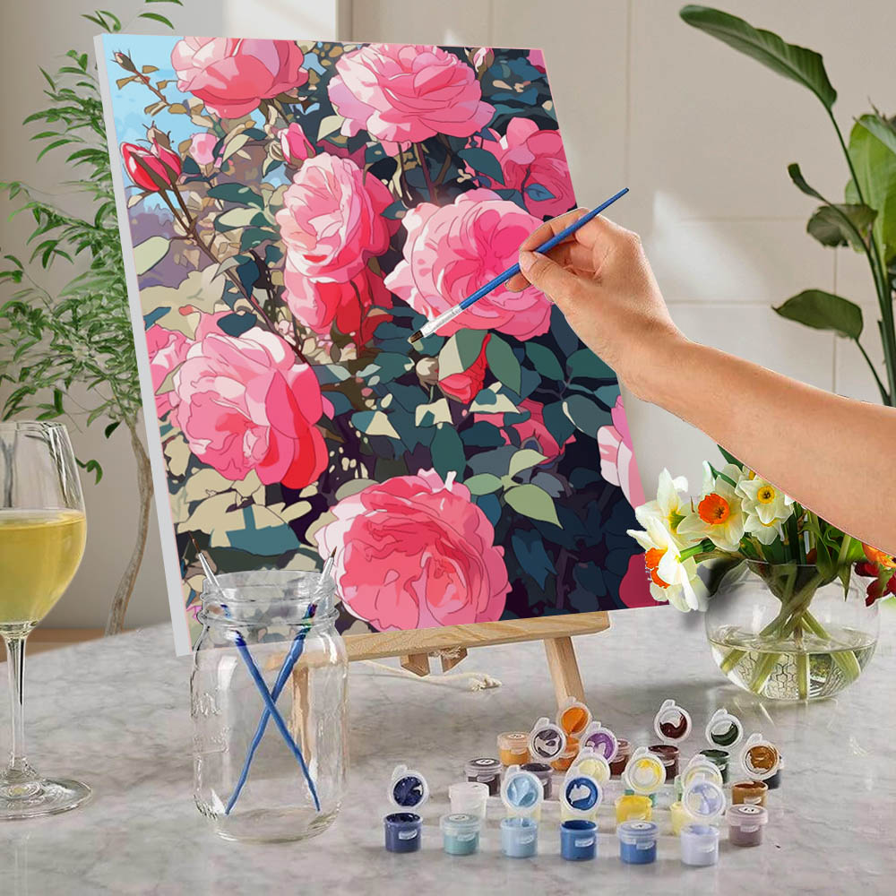 Dongguan Hengtai Hanjing Crafts Co., Ltd. 1pc, 40x50 digital color oil painting, DIY handmade color decoration painting, red rose frameless painting