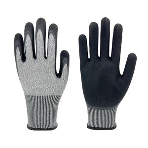 China Factory 13G speckled grey HPPE anticut liner, black sandy nitrile palm coated gloves, double dipped, cut resistant level C