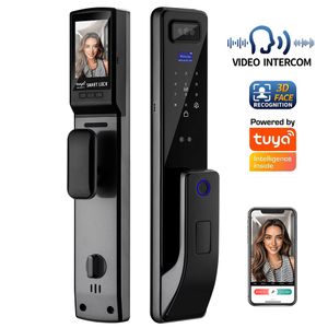 Factory 3d Face Recognition Smart Door Lock With video call Cerradura Wifi Biometric Fingerprint  Fully Automatic Smart Lock