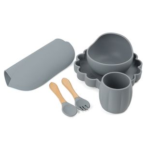 6 In 1 Baby Products Silicone Table Mat Plate Bowl Spoon Fork Sippy Cup Tableware Silicone Baby Feeding Sets Baby Dining Set