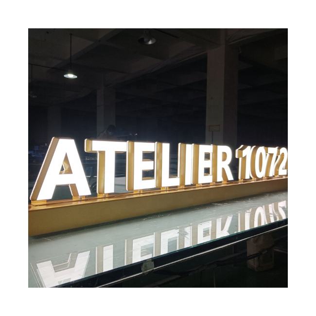 Guangzhou Jiuqi Metal Decoration Co., Ltd. Custom 3d Acrylic Led Letter Signs Table Top standing sign LED Reception Desk Luminous Sign with Base