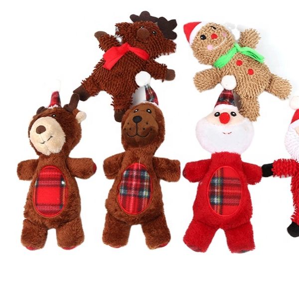 Wholesale durable christmas toys for pets plush cotton squeaky christmas dog toy