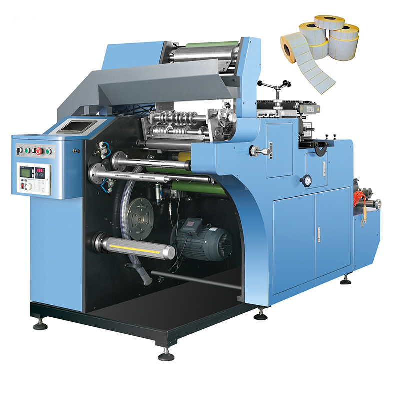 Roll label rotary die cutting machine for adhesive paper rewinding