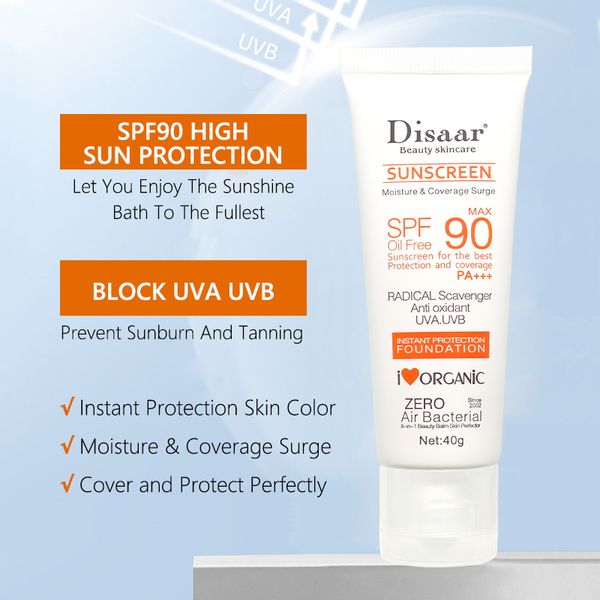 Disaar SPF 90 Sunblock Sunscreen Moisturizer Whitening Organic Sunscreen Face Cream Spf 90