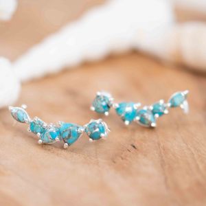 925 solid sterling silver natural Copper Turquoise Ear Climber Earrings stud jewelry gemstone handmade dangle earring