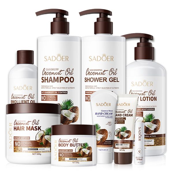 OEM SADOER private label wholesale coconut shower bath gel hair shampoo cleansing skin care moisturizing whitening body wash set