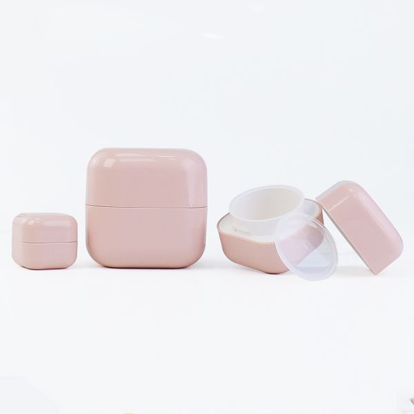 PP Pink Square Circular Arc Plastic Eye Cream Lotion Jars Doule Wall Container With Wide Mouth Lid 5g15g 20g30g 50g 100g