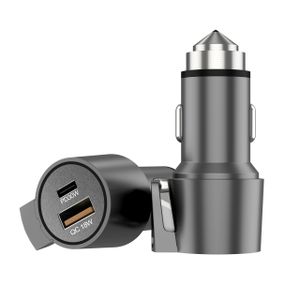 48W zinc alloy 3 in 1 mini qc3.0 usb c dc car charger with Seat belt cutter Safety hammer